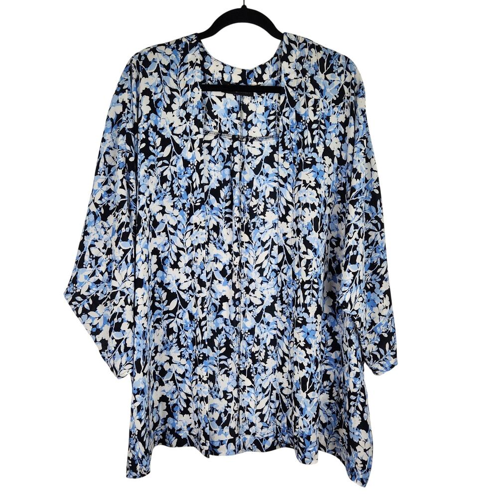 Lane Bryant Blue Floral Open Lightweight Cardigan Blouse Women's 3X Career Wear